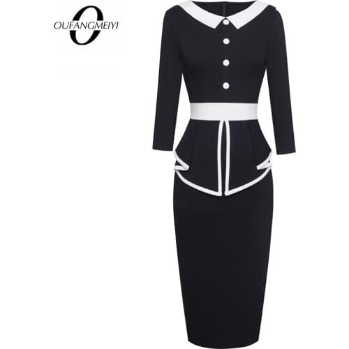 Autumn Women Patchwork Chic Ruffle Elegant Business dress Vintage Work Bodycon dress EB558
