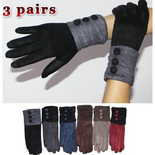 Womens imitation suede leather gloves matte leather gloves non-leather gloves touch screen autumn and winter cloth fabric glove
