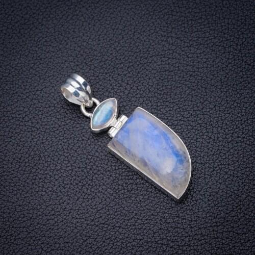 StarGems Natural Rainbow Moonstone Handmade 925 Sterling Silver Pendant 1.75" E3870
