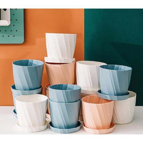 Simple and Creative Plastic Flower Pot Round Thickened Large Flower Pot Resin Plastic Set Plant Pot Vase Decoration Household