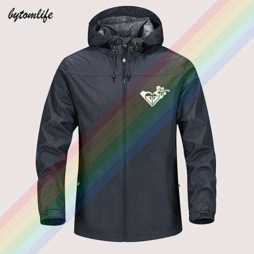 Ro-xy Popular White Heart Hand Flowers Autumn Winter Sailing Hiking Outdoor Hooded Windproof Jacket Men Top Quality Soft