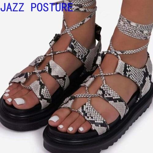 Snake print strappy platform sandals womens shoes w196