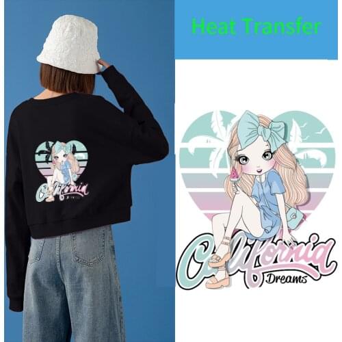 Fashion girl summer travel clothes DIY ironing heat transfer stickers on clothes washable vinyl patches for girls' gifts