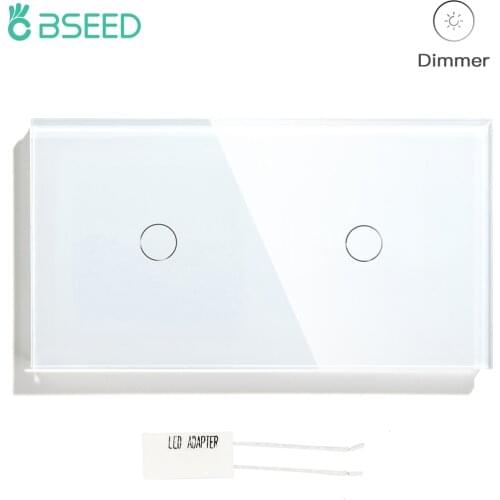 BSEED LED Dimmer Touch Light Switch Wall Dimmers 2Gang1Way Crystal Glass Panel Switch EU Standard 10A White Black Golden