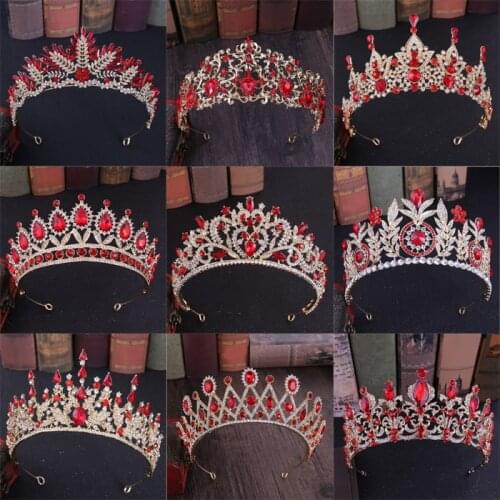 Diverse Red Color Big Crystal Crowns Bride tiara Fashion Queen For Wedding Crown Headpiece Wedding Hair Jewelry Accessories