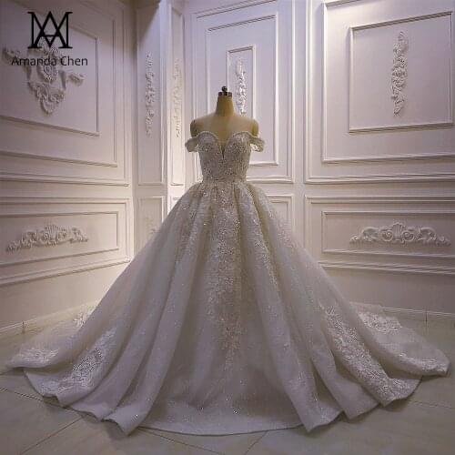 Robe de mariee 2020 Off Shoulder Lace Applique Beads Wedding Dress