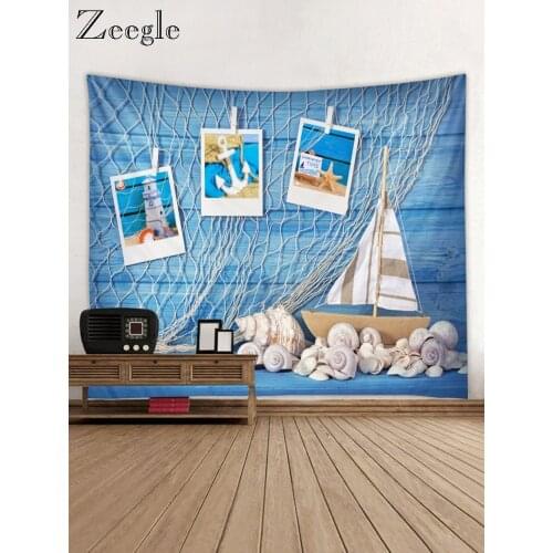 Zeegle Wall Tapestry Sea Printed Wall Hanging Art Carpet Blanket Yoga Mat Decorative Vintage Blue Tapestry for Home