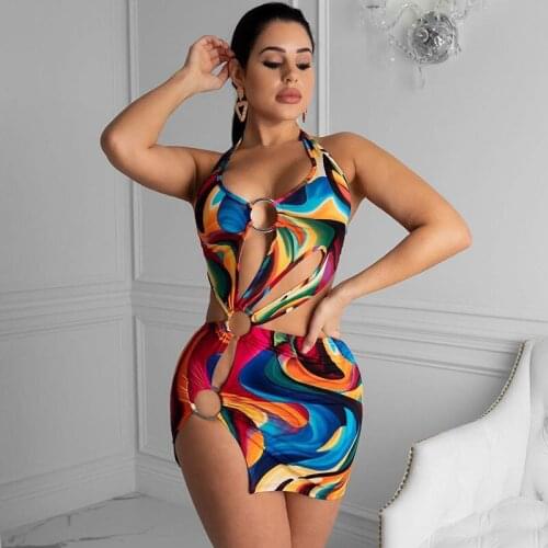 Off Shoulder Sexy Summer Dress Women Halter Sleeveless Cut Out Bodycon Mini Dress Swimwear Party Club Dresses Vestidos Verano