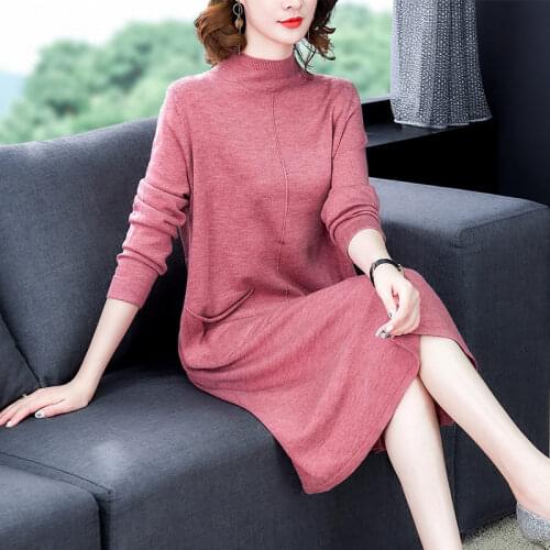Sweater Dress Plus Size Womens Autumn And Winter New Half-High Neck Woolen Knitted Dress Loose Bottoming Shirt Knitwear M220