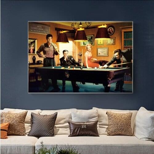 Famous Classic Movie Stars Poster Modern Play Billiards Canvas Painting Wall Portrait Art Picture for Living Room Cuadros Decor