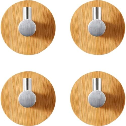 4PC Door Rear Hook Adhesive Bamboo Metal Hook Wall Clothes Key Hanger Towel Holder Punch-free Hotel Living Room Coat Very Well