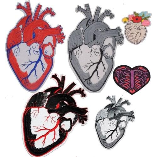 1Pcs New Human Anatomical Heart Skeleton Details Patch Biker Rock Iron On Peace Love Back Patches Creative Badges Biker Parches