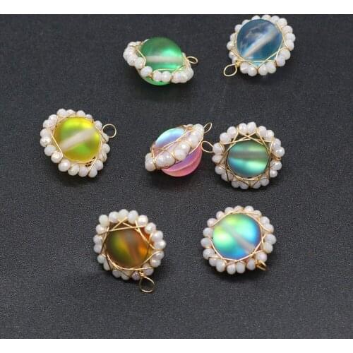 2021 New Fashion Natural Glitter Moon Stone Beads Pendant Lace Charms for Jewelry Making DIY Necklace Earring Size 15x15mm