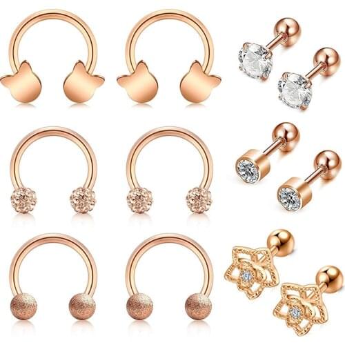 AceFun Cartilage Tragus Earrings 16G Horseshoe Barbell Lip Medusa Studs Helix Rook Daith Forward Earring Stud Piercing