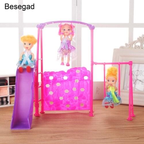 1Set Funny Doll House Accessories Playground Park Slide swing Toys Amusement Devices Doll House Accessories for Barbie Kid Gifts