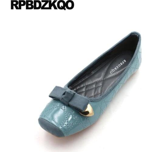 Square Toe Bow Pink Blue Ballerina Large Size Women Italian Shoes Patent Leather Designer Cheap 5 Foldable Ballet Flats Latest