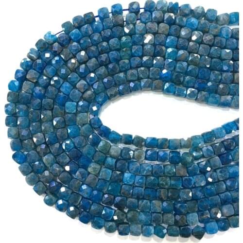 Apatite Blue 4mm Natural Stone Beads Square Faceted Cube For Jewelry Making Necklace Earring bracelet Diy Beads