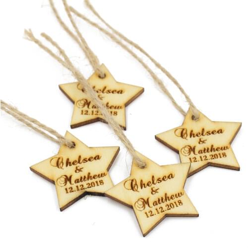 100 * Personalized Engraved Baptism Wooden Wine Charm Custom Anniversary Wood Label Rustic Wedding Star Favor Gifts Tags