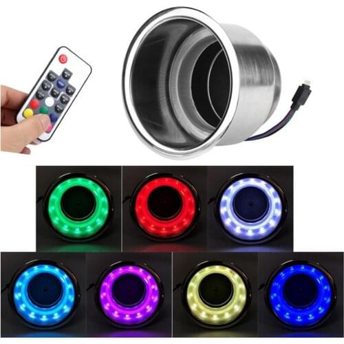 KKMOON Cup Holder RGB LED Light Drink Cup Holder Remote Control Stainless Steel for Marine Boat Car Truck RV