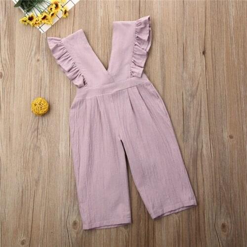 Baby Girls Kids Clothes Bandage solid cotton lovely Romper V-neck sleeveless newborn casual Ruffle Toddler Playsuit one pieces
