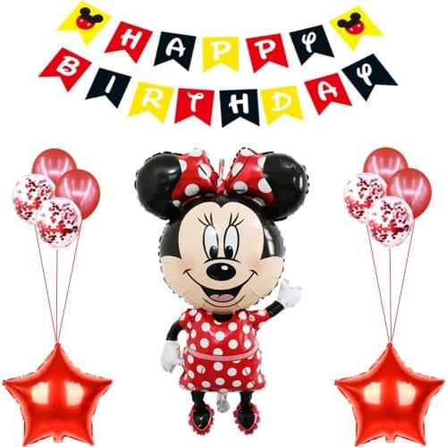 1set Giant Mickey Mouse Minnie Birthday Banner Disney Theme Party Decorations Baby Shower Kids Classic Toys Foil Balloons