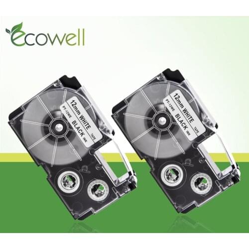 Ecowell 2pcs 12mm Printer Ribbon XR12WE XR-12WE XR 12WE compatible for KL-750 KL-60 KL-60SR KL120 KL-100 CW-L300 EZ Label Maker