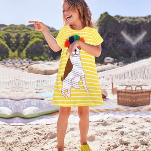 Summer Fashion Baby Kids Girls Dresses Casual Short Sleeve Cartoon Patterns Cotton Dress Vestidos De Verano Kids Clothes Girls