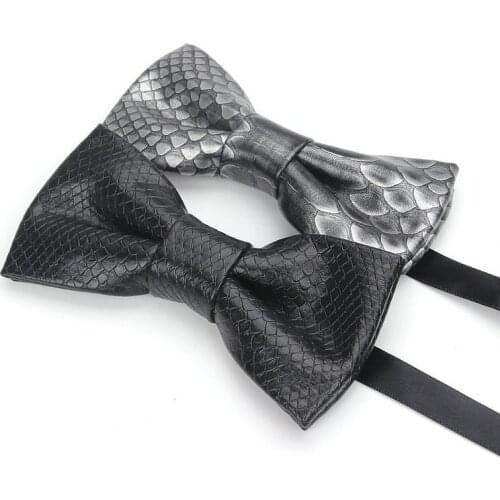 Fashion Mens Printed PU Leather Bowties Business Banquet Party Formal Wear Shirt Accessories British Bow Tie