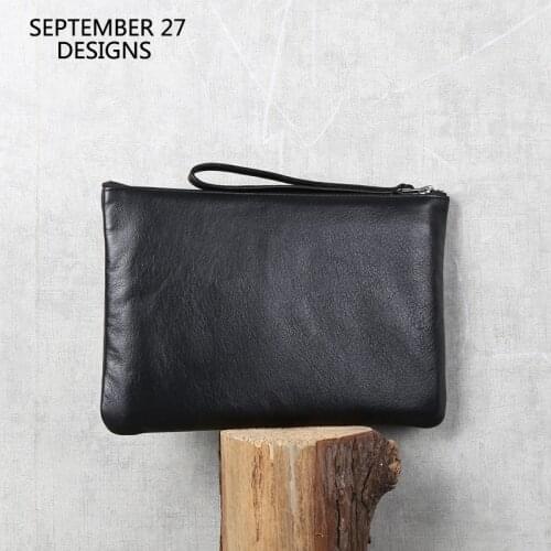 New Fashion Clutches Bag Male Genuine Leather Luxury Handmade Men Casual Cell Phone Wallets Simple Zipper Business Long Purses