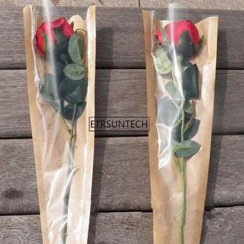Single Rose Flower Wrap Cellophane Gift Packing Bag High-grade Retro Kraft Paper Gift Flowers Wrapping Bag