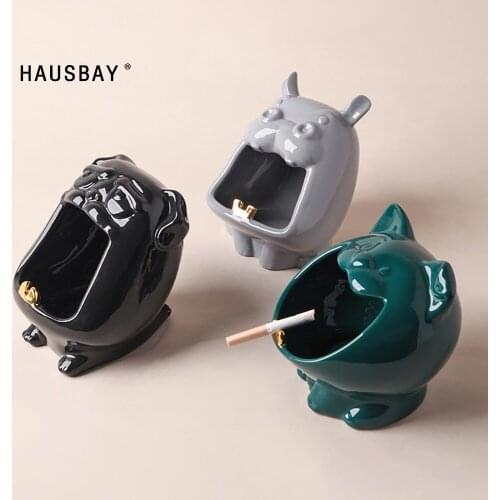 Dog Ashtray Nordic Ceramic Animal Ashtray Creative Household Living Room Multi-function Storage Decoration04382