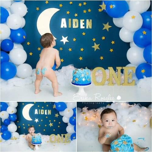Mehofond 1st Photography Background Blue Balloon Stars Child Boys Cake Smash Birthday Party Baby Shower Backdrop Photo Studio