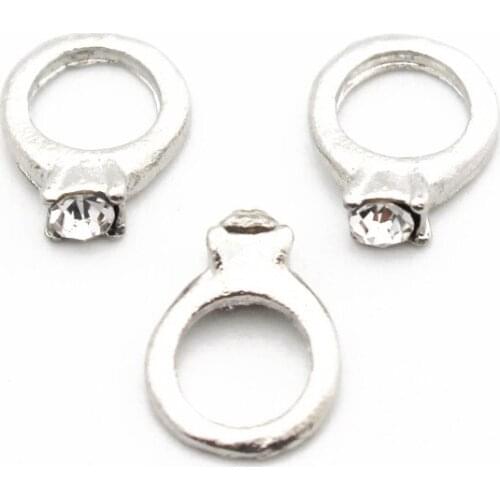Hot selling 10pcs/lot Silver Crystal Ring Crystal floating charms charms living glass memory lockets diy jewelry