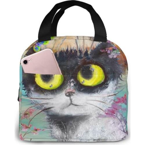 Insulated Lunch Bag Thermal Abstract Cat Cute Tote Bags Cooler Picnic Food Lunch Box Bag For Kids Women Girls Men Children