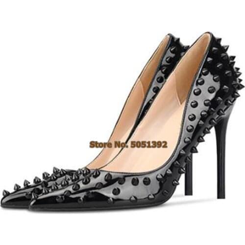 Extremely High Heel Pointed Toe Full Rivets Women Pumps Shallow Sexy Plus Size Office Fashion Party Shoes Stiletto Heel Wedding