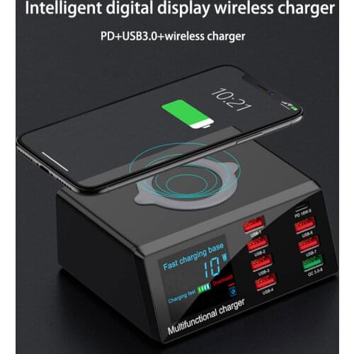 Multi wireless charger for samsung huawei universal usb fast charging station for oppo vivo new lcd display qc3.0 quick charger