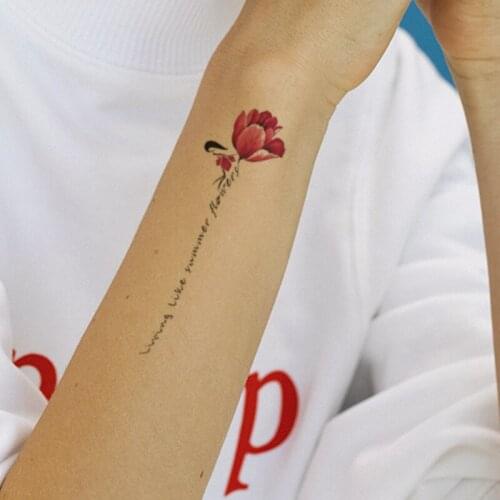 Watercolor Roses Waterproof Temporary Tattoo Sticker Black English Alphabet Fake Tattoos Flash Tatoos Arm Body Art for Women Men