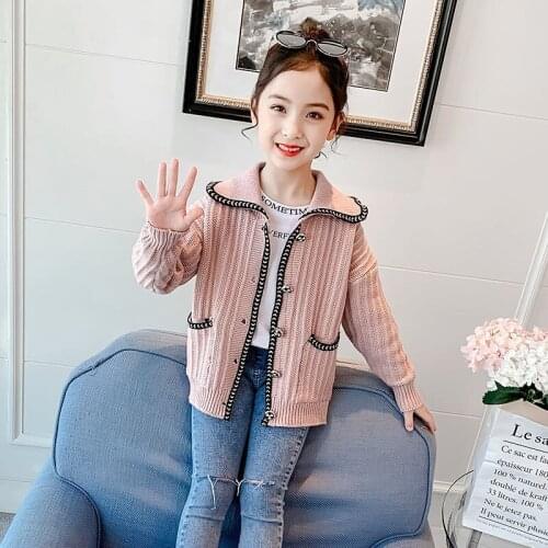 Girls' Knitted Cardigan 2021 New Autumn and Winter Clothes 3-13 years old Big Kids Childrens Sweater Coat Girl Style Sweater