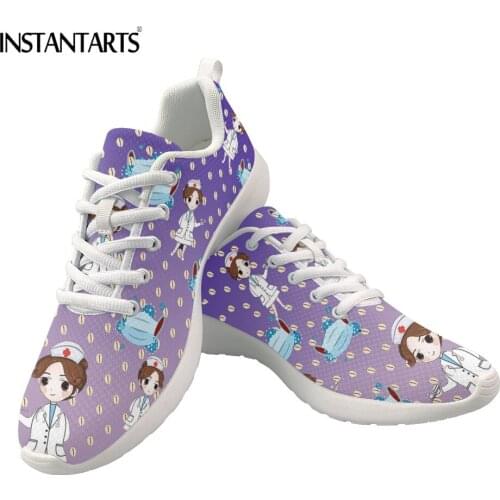 INSTANTARTS Women Flats Shoes Customized Logo/Design/Brand Female Casual Footwear Lace Up Walk Sneaker Zapatos mujer Lightweight