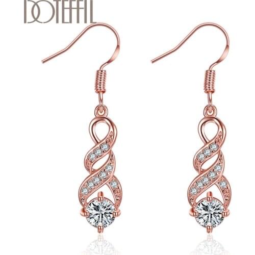 DOTEFFIL 925 Sterling Silver Rose Gold AAA Zircon Earring Romantic For Woman Fashion Wedding Engagement Party Gift Jewelry