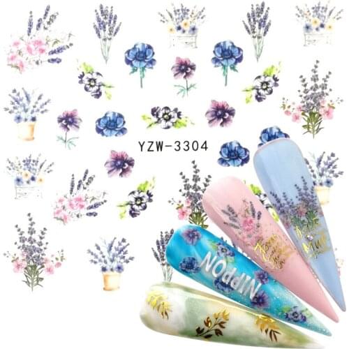 1PC Nail Flower Series Nail Art Water Transfer Stickers Full Wraps Deer Lavender Nail Tips DIY