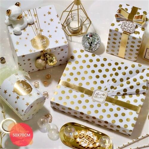 10pcs/lot Gold Birthday Gift Wrapping Paper 50x70cm Dots Star Flower Wrapping Paper Wedding Christmas Party Decoration