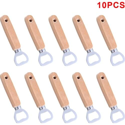 10 pcs Beer Bottle Can Opener Wooden Handle Cap Remover Bar Party Gadget Save your Time and Strength Open Bottle Cap
