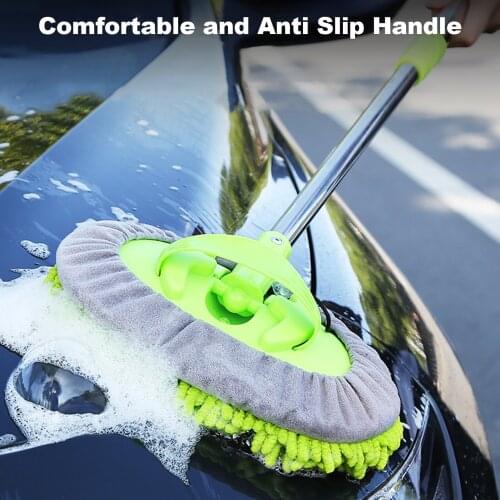 2 in 1 Chenille Microfiber Car Wash Brush Mop Car Cleaning Brush Mitt with Long Handle, Car Cleaning Tool Kit Brush Duster