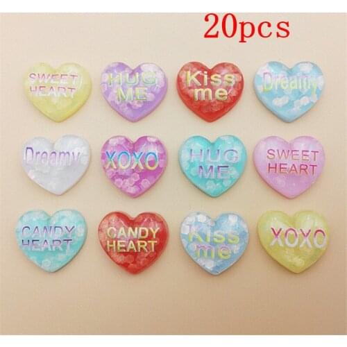 20pcs Love Resin Accessories Gradient Letter Sequins Peach Heart Phone Case Beauty Car Decoration Hair Ornaments DIY Materials