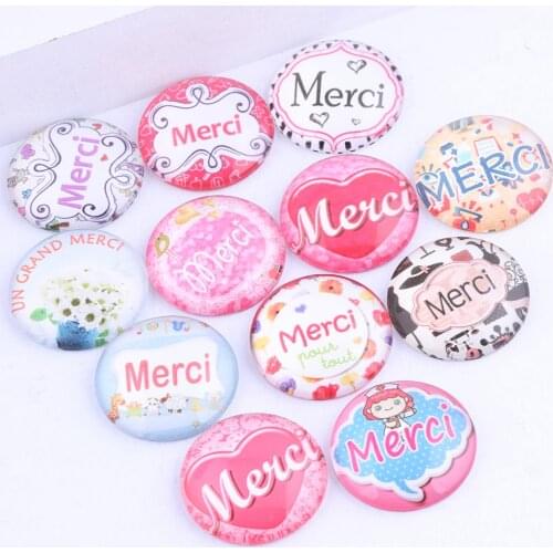 20pcs Mixed Merci Photo Glass Cabochon Round Heart 20mm 25mm Diy Flatback Jewelry Making Components