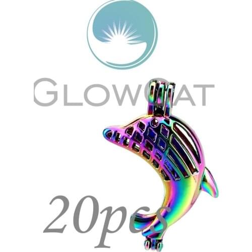 20x CC794 Rainbow Colors Dolphin Beads Cage Jewelry Making Essential Oil Diffuser Oyster Pearl Cage Locket Pendant
