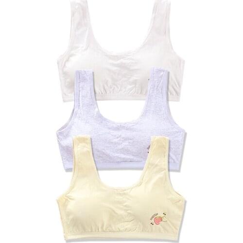 3 Pcs/Lot Girls Cotton Training Bra Puberty Kids Vest Sport Top Adolescent Running Teen Girls Underwear Bras for 8-18 Years Olds