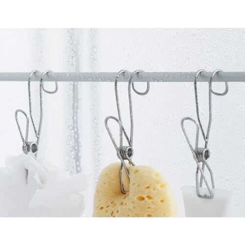 4pcs Stainless Steel Belt Hook Clip Kitchen And Bathroom Storage Fixing Clip Windproof Long Tail Clip Multi-function Storage