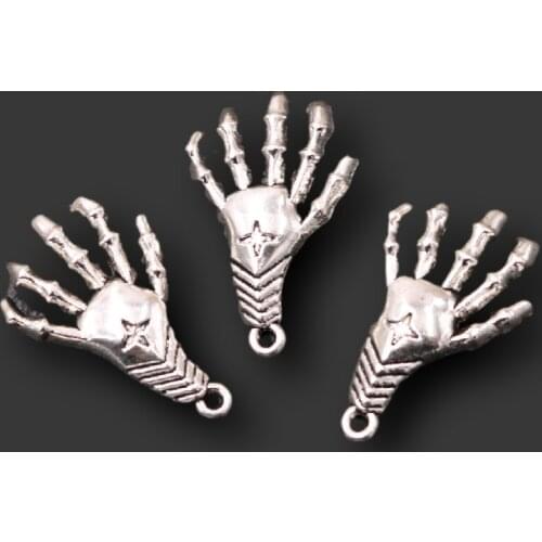 4pcs Silver Plated Demon Palm Pendants Punk Necklace Earrings Metal Accessories DIY Charms Jewelry Crafts Making 40*25mm A2374